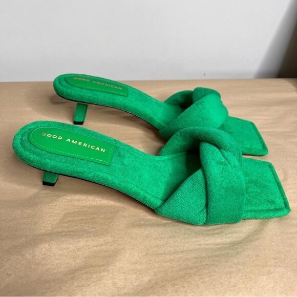 Good American Womens Size 11 Green Terry Kickstand Mules Open Toed Sandals NEW - Picture 4 of 14